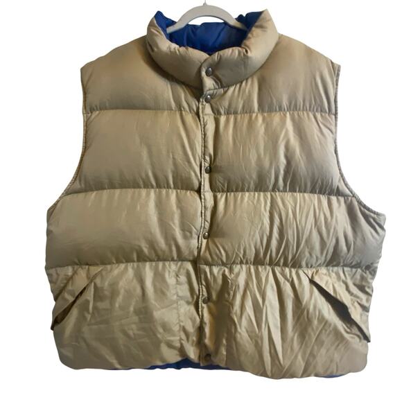 Vintage LL Bean Gold Tan Puffer Vest Snap Goose Down Men XXL Packable Gorpcore - Picture 1 of 16